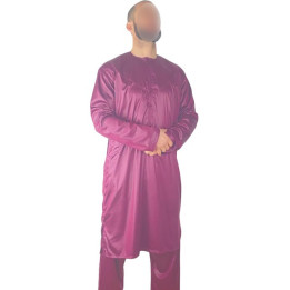 Qamis Emirati court Prune avec pantalon - tissu satiné