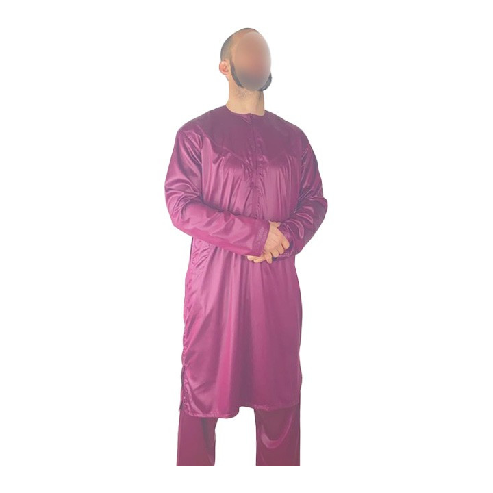 Qamis Emirati Kurz Pflaume mit Hose - satinierter Stoff