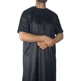 Qamis Emirati Kurzarm Schwarz - Satin Precious