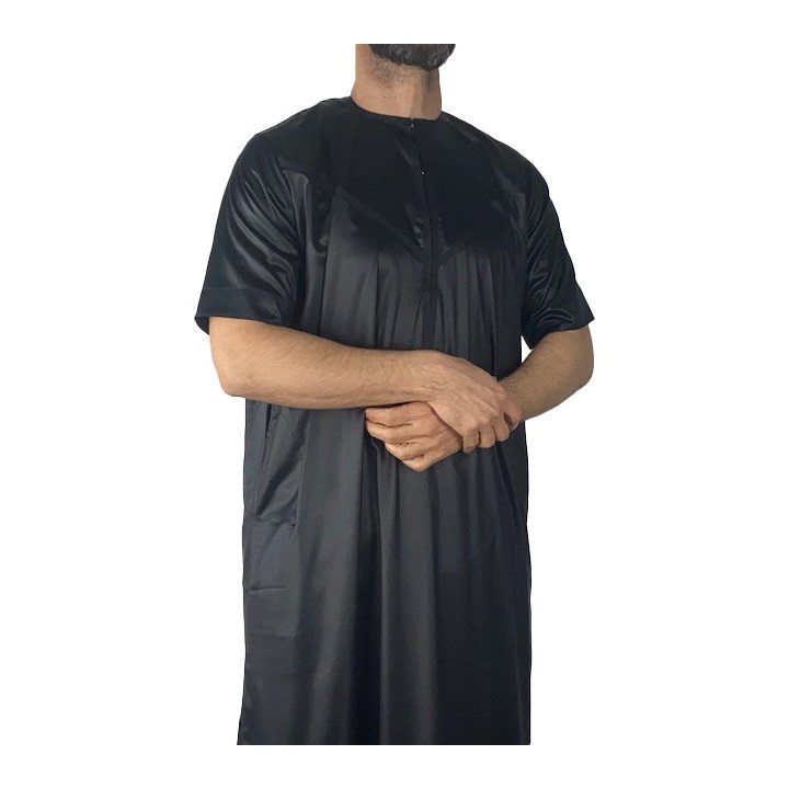 Qamis Emirati Kurzarm Schwarz - Satin Precious