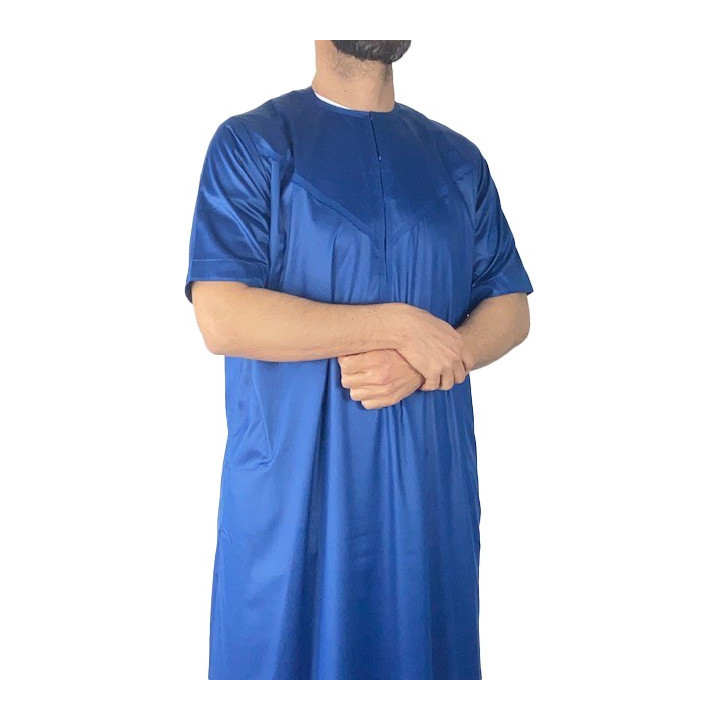 Qamis Emirati manches courtes Bleu marine - Satiné Precious