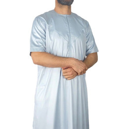 Qamis Emirati manches courtes Gris clair - Satiné Precious