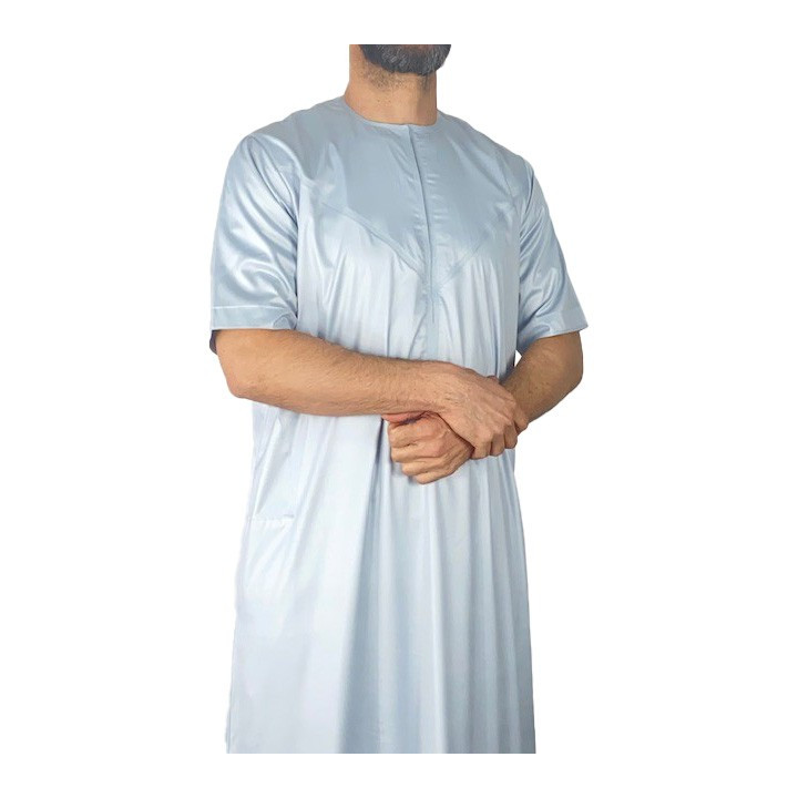 Qamis Emirati manches courtes Gris clair - Satiné Precious