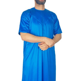 Qamis Emirati manches courtes Bleu clair - Satiné Precious