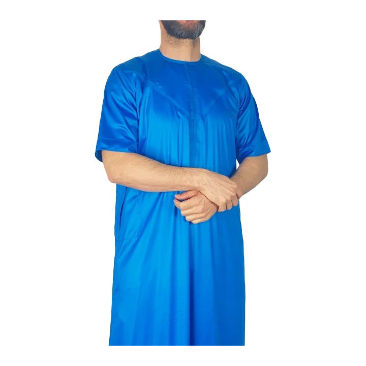 Qamis Emirati manches courtes Bleu clair - Satiné Precious