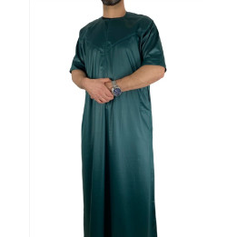 Qamis Emirati manches courtes Vert Bouteille - Satiné Precious