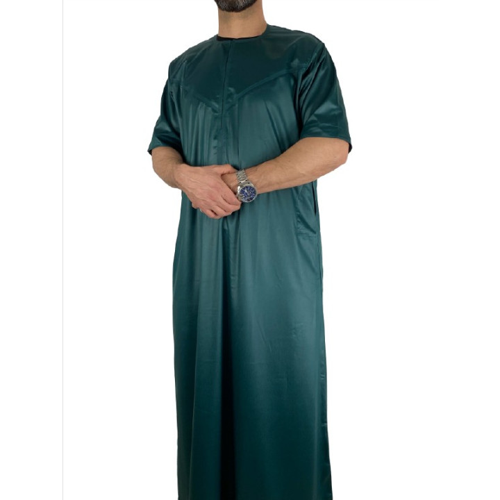Qamis Emirati Kurzarm Grün Flasche - Satin Precious