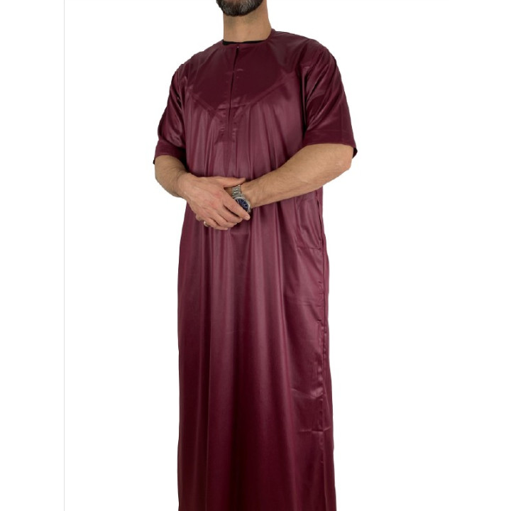 Qamis Emirati manches courtes Bordeaux - Satiné Precious
