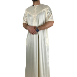 Qamis Emirati manches courtes Blanc cassé - Satiné Precious