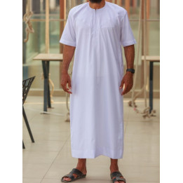 Qamis emirati coton manches courtes Blanche