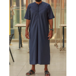 Qamis emirati coton manches courtes Bleu marine