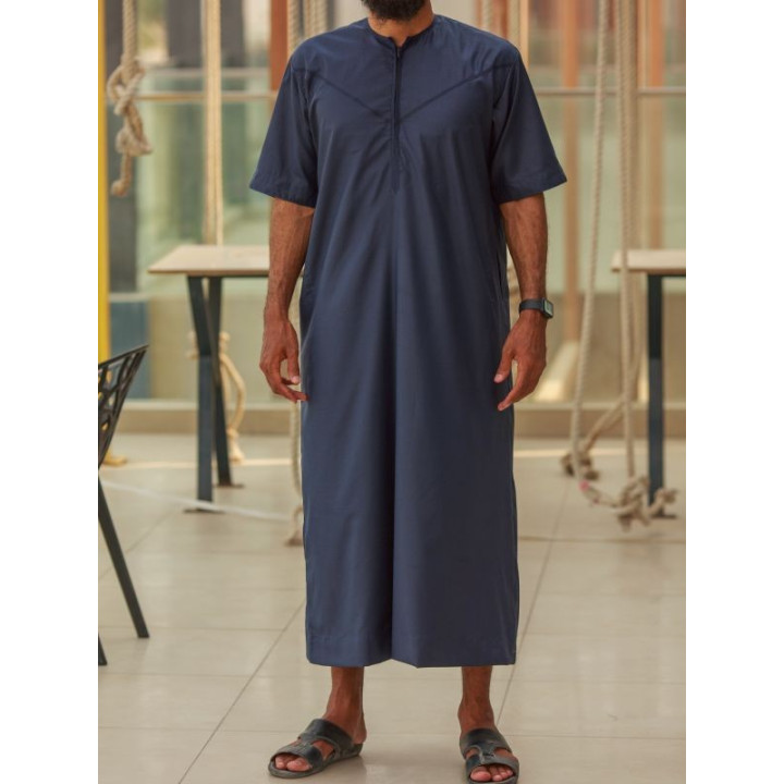 Qamis emirati coton manches courtes Bleu marine