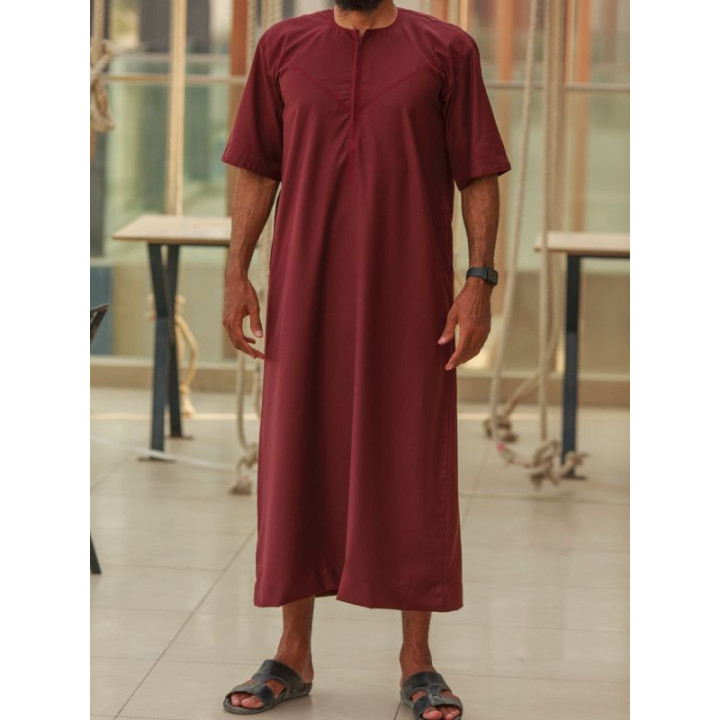 Qamis emirati coton manches courtes prune