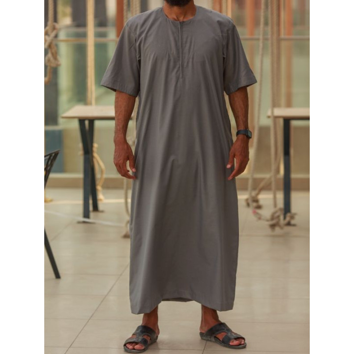 Qamis emirati coton manches courtes gris