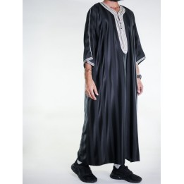 Gandoura marocaine Jawhara - Noir / Broderie Blanche