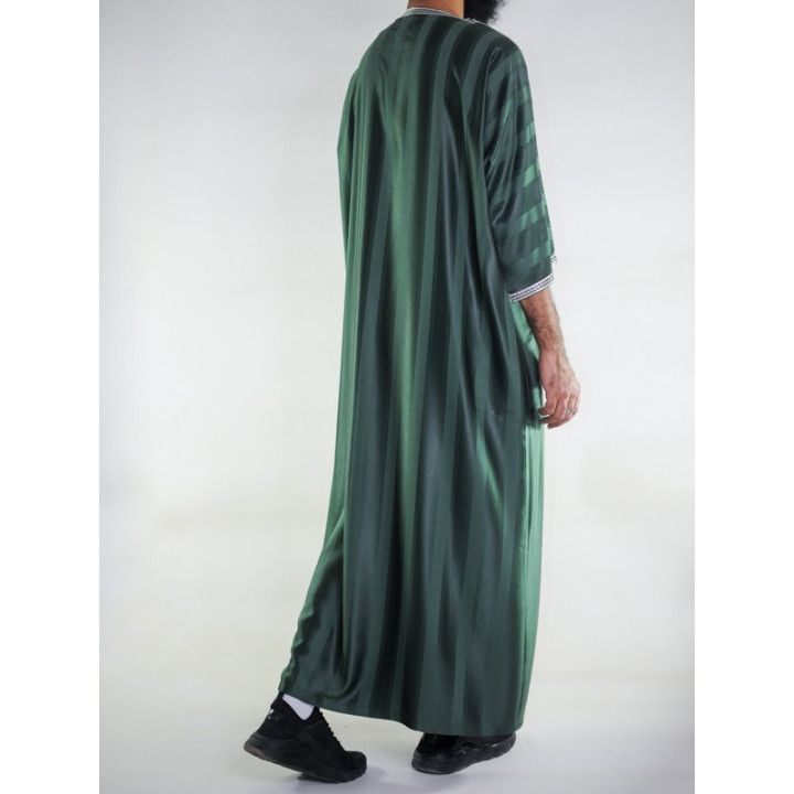 Gandoura marocaine Vert bouteille / Broderie Blanche
