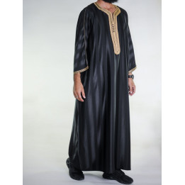 Gandoura marocaine Jawhara - Noir / Broderie Doré