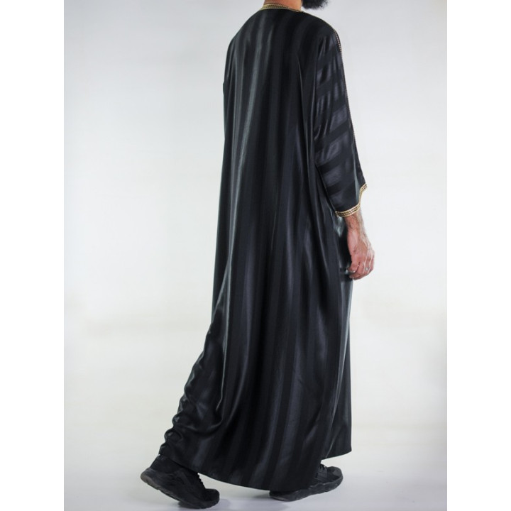 Gandoura marokkanische Djellaba Schwarz / Goldene Stickerei