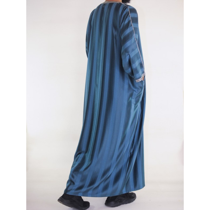 Gandoura marocaine Jawhara - Bleu émeraude / Broderie blanc