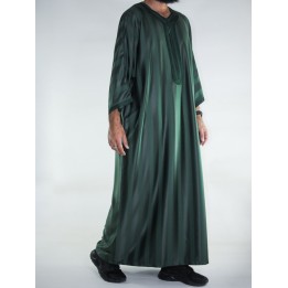 Gandoura marocaine Jawhara - Vert bouteille / Broderie ton sur ton