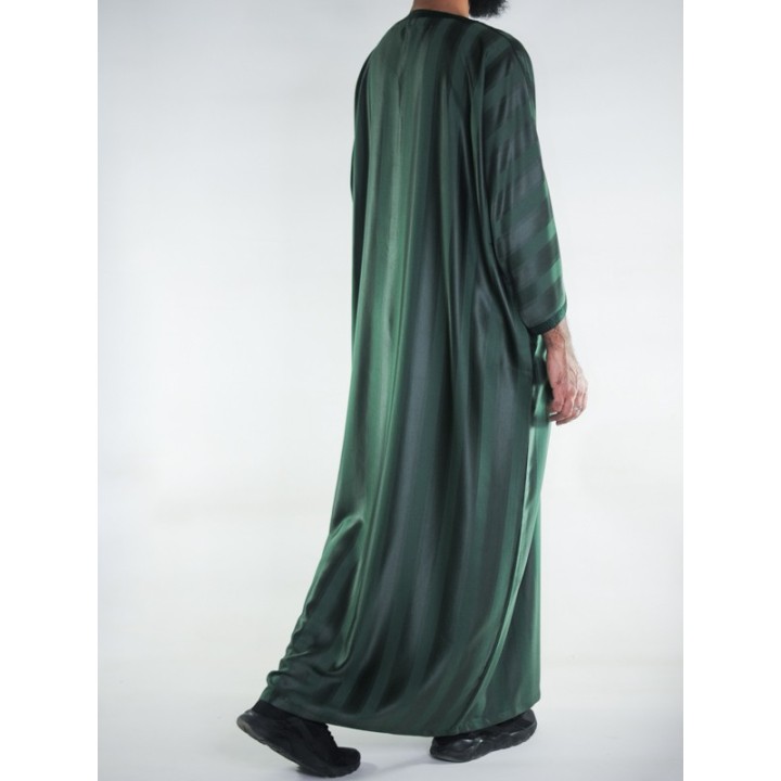 Gandoura marocaine Jawhara - Vert bouteille / Broderie ton sur ton