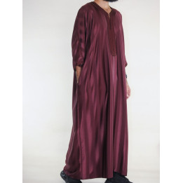 Gandoura marocaine Jawhara - Grenat / Broderie ton sur ton