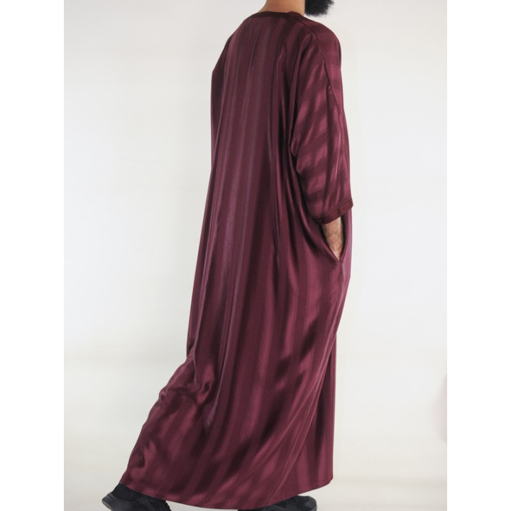 Gandoura marocaine Jawhara - Grenat / Broderie ton sur ton
