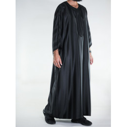 Gandoura marocaine Jawhara - Noir / Broderie ton sur ton