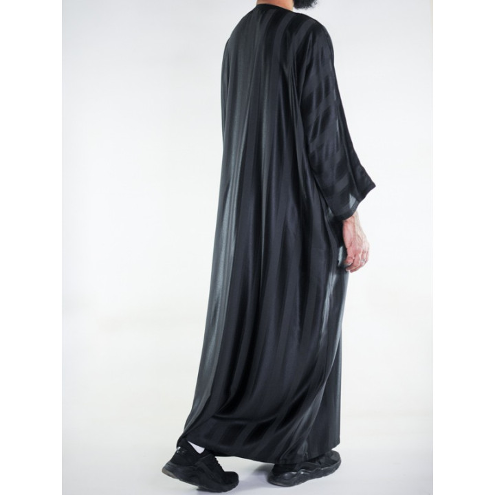 Gandoura marocaine Jawhara - Noir / Broderie ton sur ton