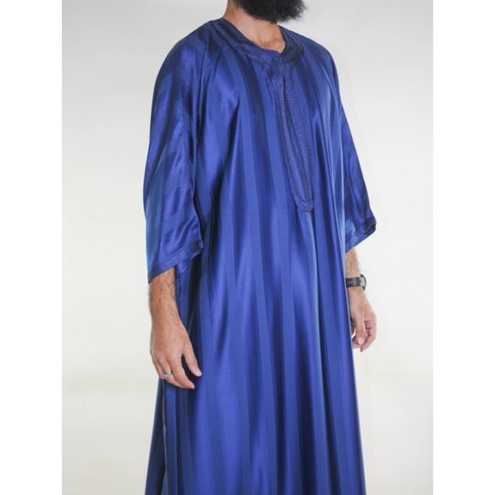 Marokkanische Djellaba Gandoura Marineblau / Ton-in-Ton-Stickerei