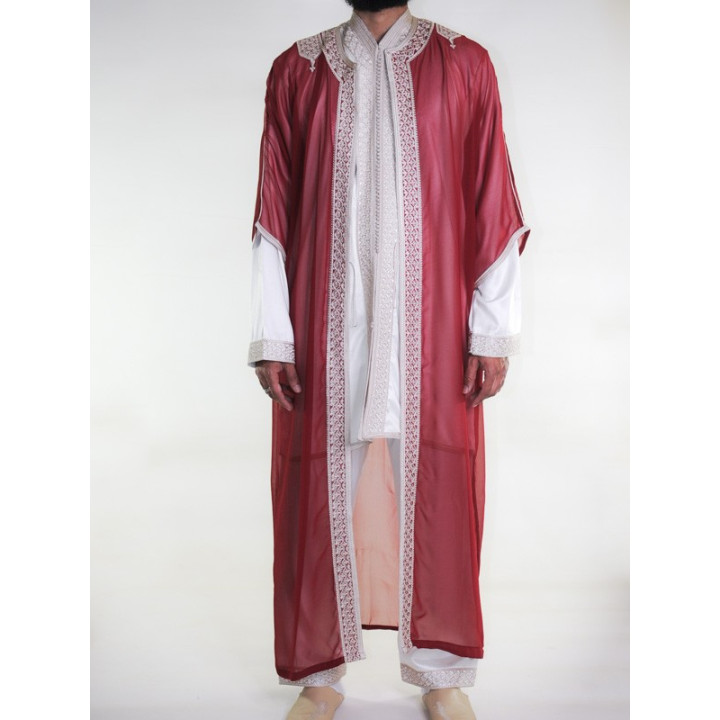 Jabador Mann 3-teilig - Off-White und Granatrot