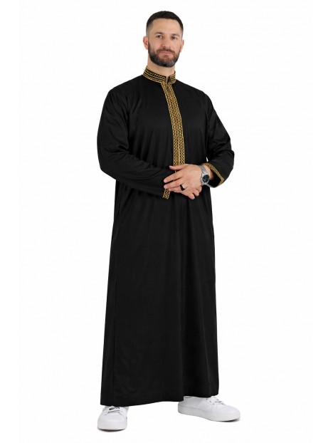 Qamis Sultan Noir / Doré - avec broderie - Coton